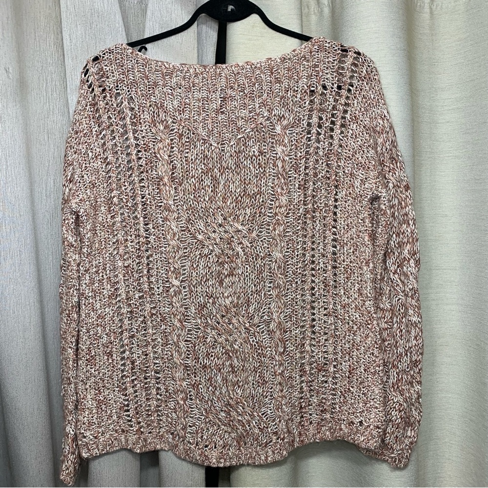 Free People Cable Knit Sweater Brown earth Tones Cotton Linen Casual Pullover XS - Picture 13 of 14